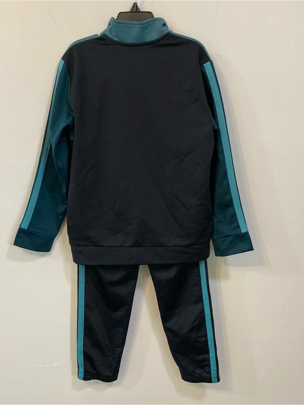 Adidas 2pc. Boys Tricot Tracksuit Sz 7 Black Green Full Zip Jacket Jogger Pants